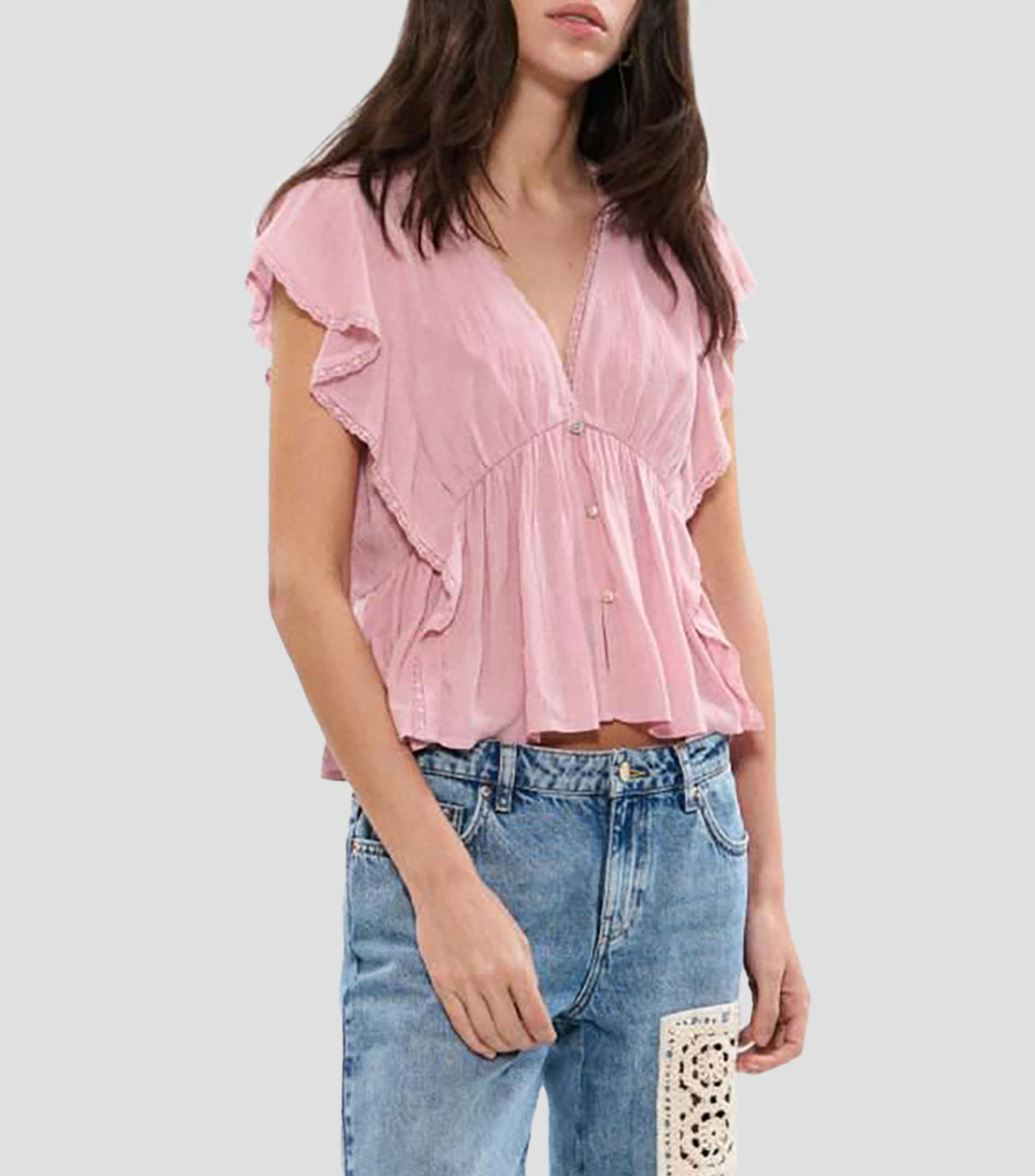 Blusa lisa manga corta Mujer
